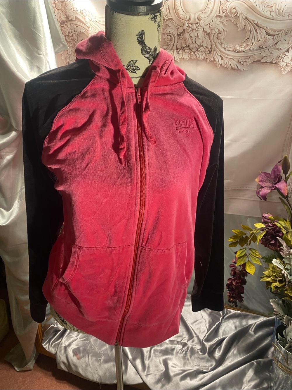 Everlast velour Zip Hoodie in Pink with Black Sleeves